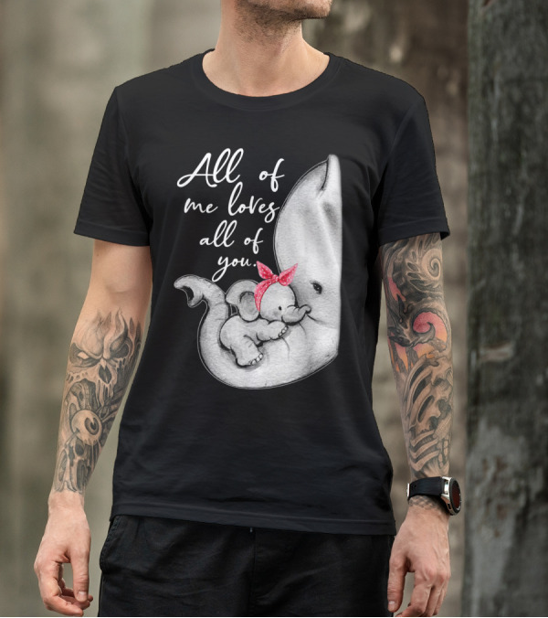 All Of Me Loves All Of You Elephant With Red Bow For Mother Mama T-Shirt