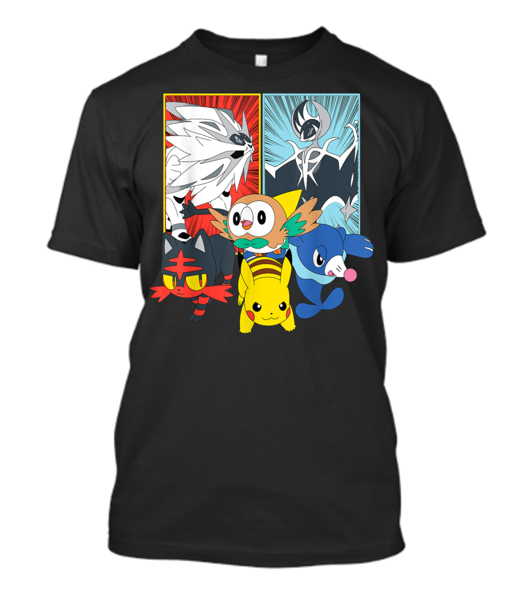 Rowlet Litten Popplio Pikachu Solgaleo Lunala Alola Starters Legendary Pokémon T-Shirt