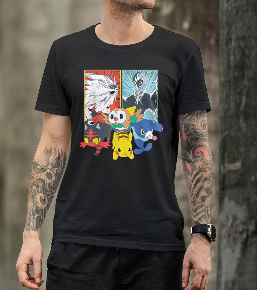 Rowlet Litten Popplio Pikachu Solgaleo Lunala Alola Starters Legendary Pokémon T-Shirt