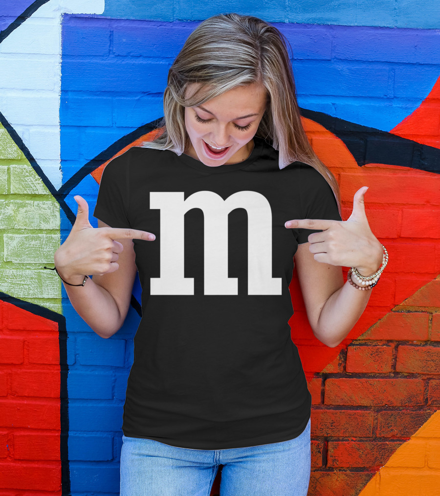 Alphabet M Lower Case Letter Bold White Typography T-Shirt