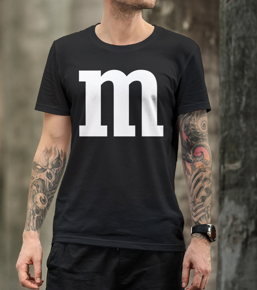 Alphabet M Lower Case Letter Bold White Typography T-Shirt