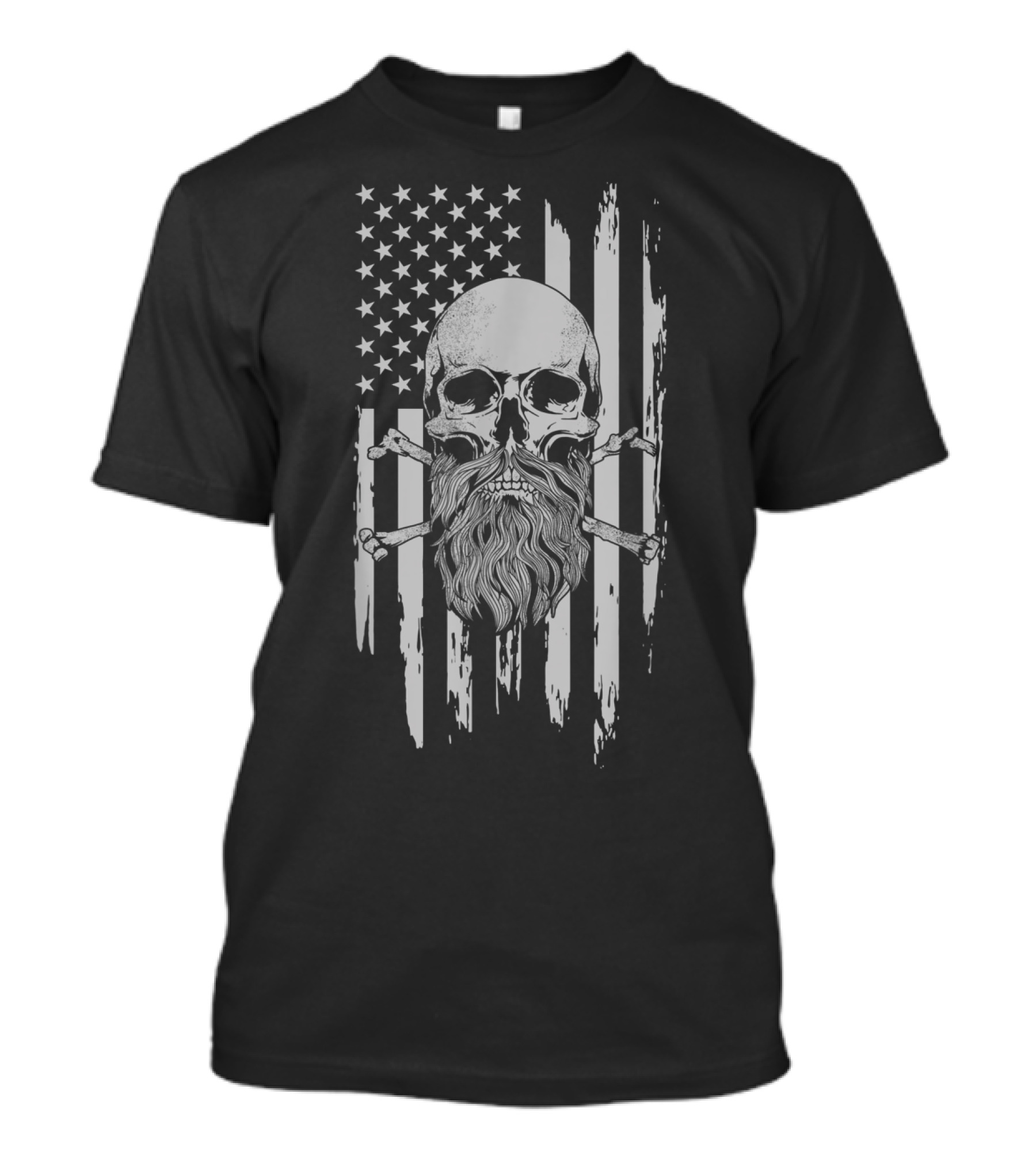 Bearded Skull And Crossbones With American Flag T-Shirt
