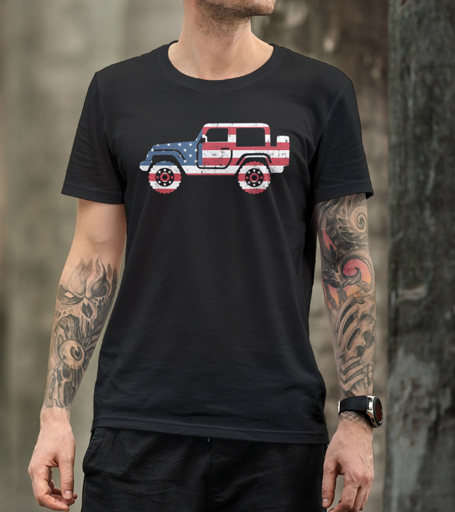 American Flag Jeep With Stars And Stripes For 4th Of July T-Shirt
