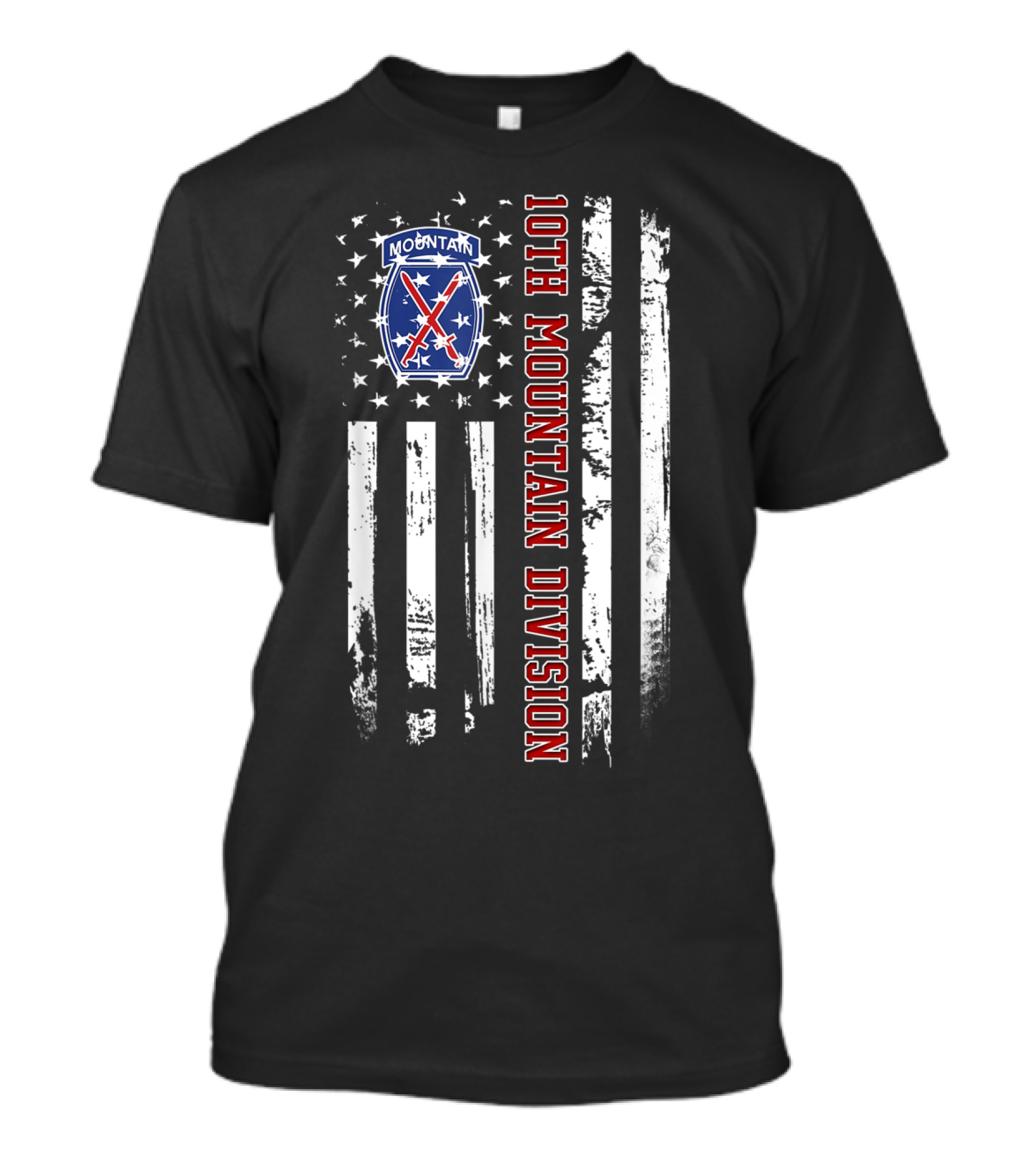10th Mountain Division American Flag Distressed Stars And Stripes Badge T-Shirt