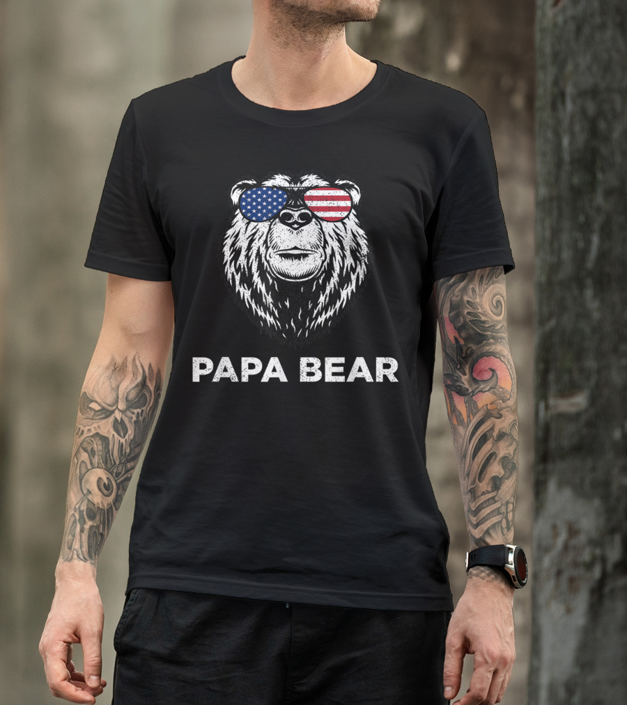 Papa Bear 4th Of July American Flag Sunglasses T-Shirt