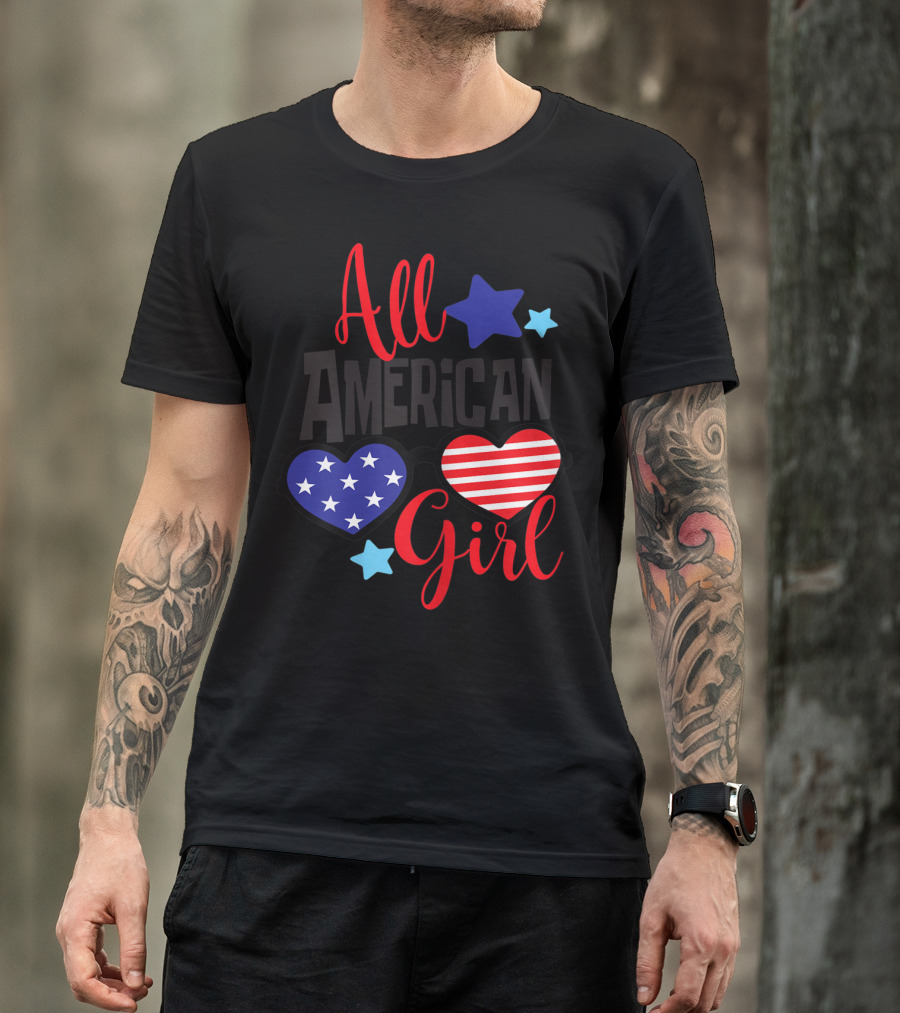 All American Girl Patriotic Heart Sunglasses Stars July 4th T-Shirt