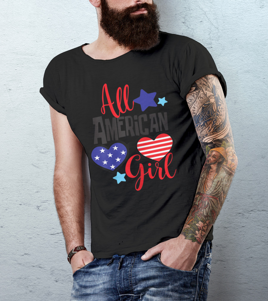 All American Girl Patriotic Heart Sunglasses Stars July 4th T-Shirt