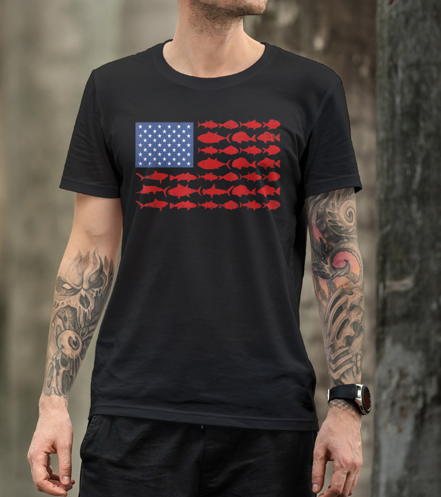 American Flag Fisherman Patriotic Fishing Fish Stars Stripes T-Shirt