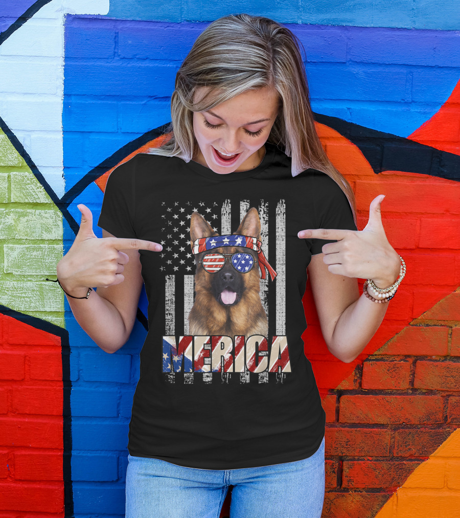 Merica American Flag German Shepherd Patriot T-Shirt