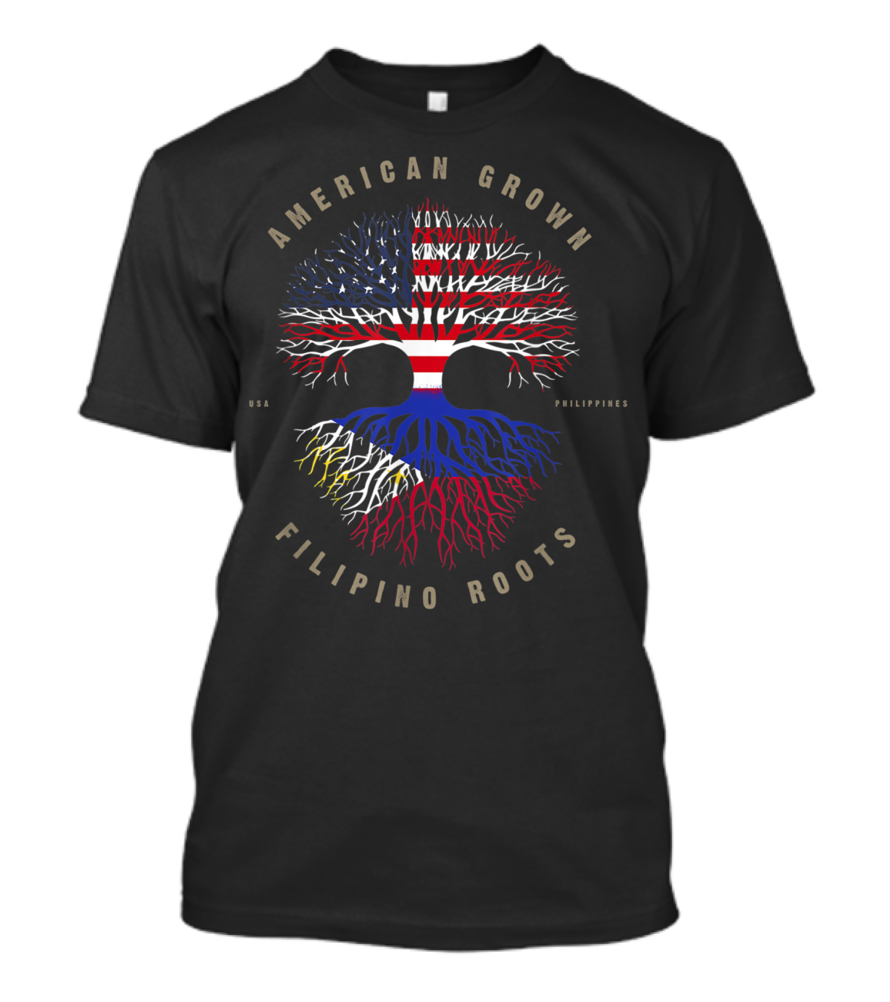 American Grown Filipino Roots USA Philippines Flag Tree T-Shirt