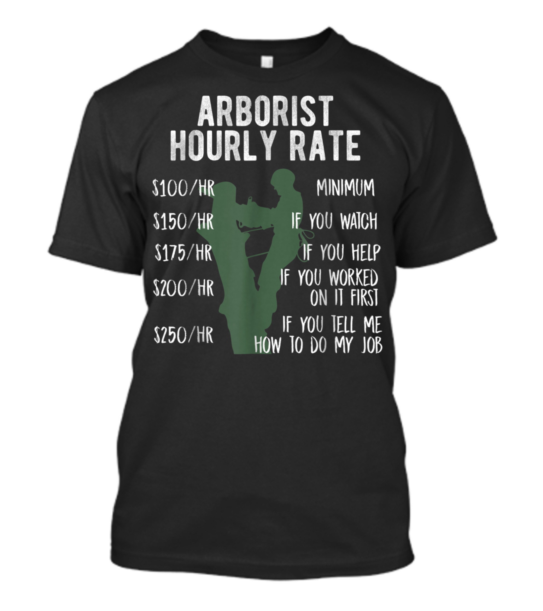 Arborist Hourly Rate Funny Tree Climbing Logger Pricing Breakdown T-Shirt