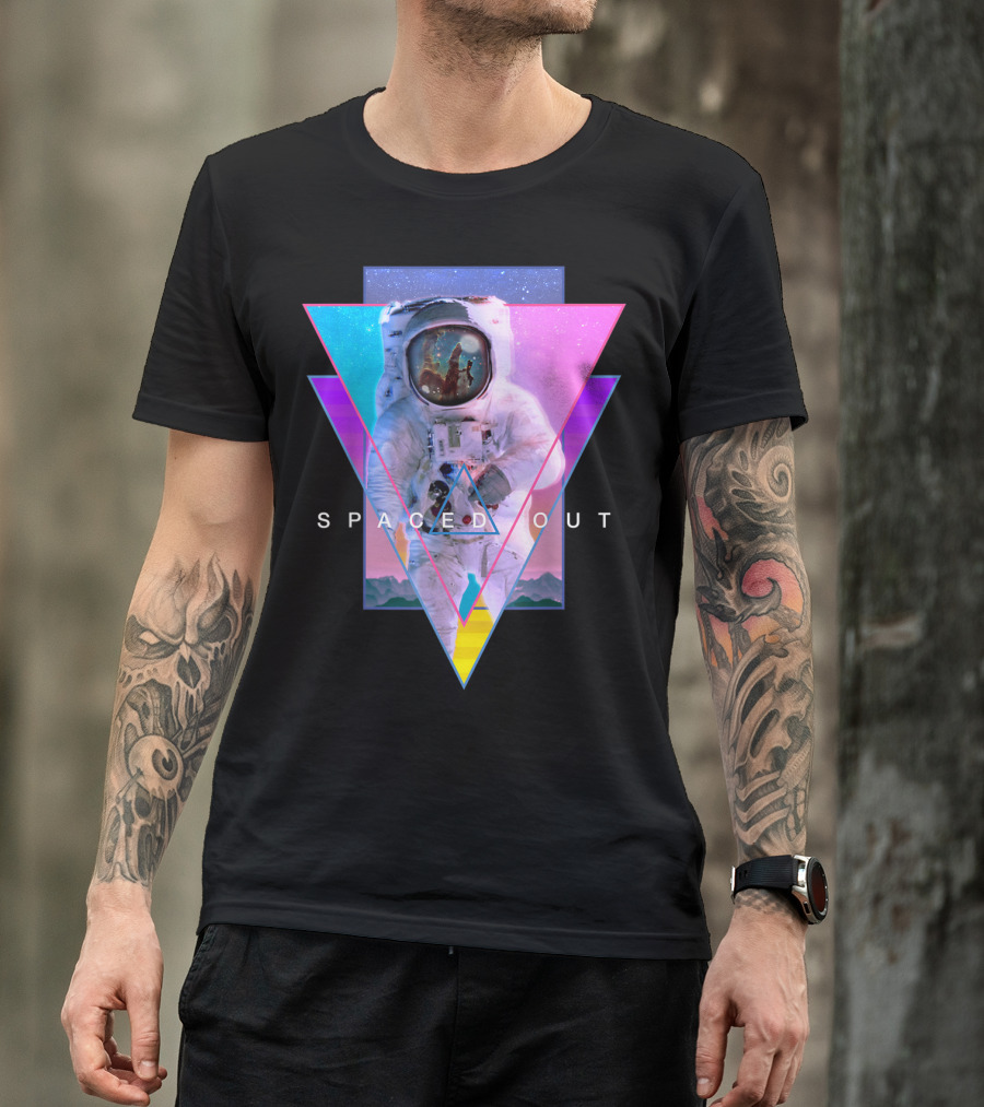 Spaced Out Astronaut Vaporwave Aesthetic Triangles T-Shirt