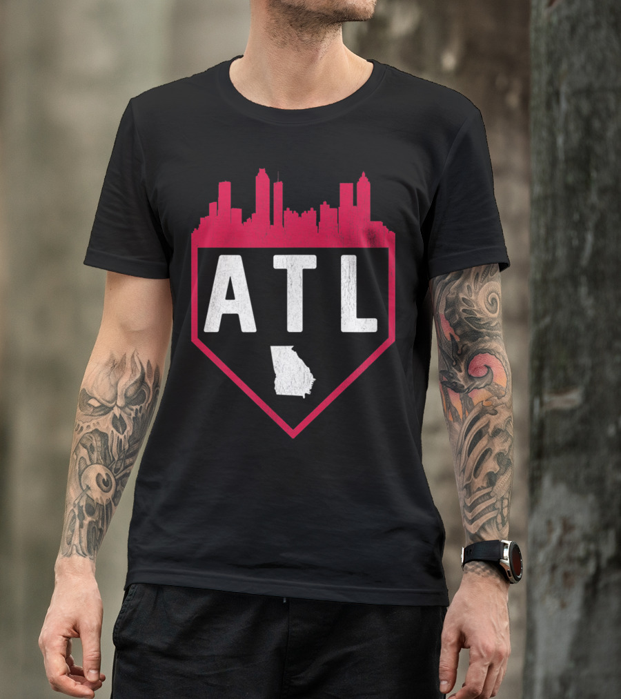 ATL Atlanta Baseball Home Plate Georgia Skyline Vintage T-Shirt