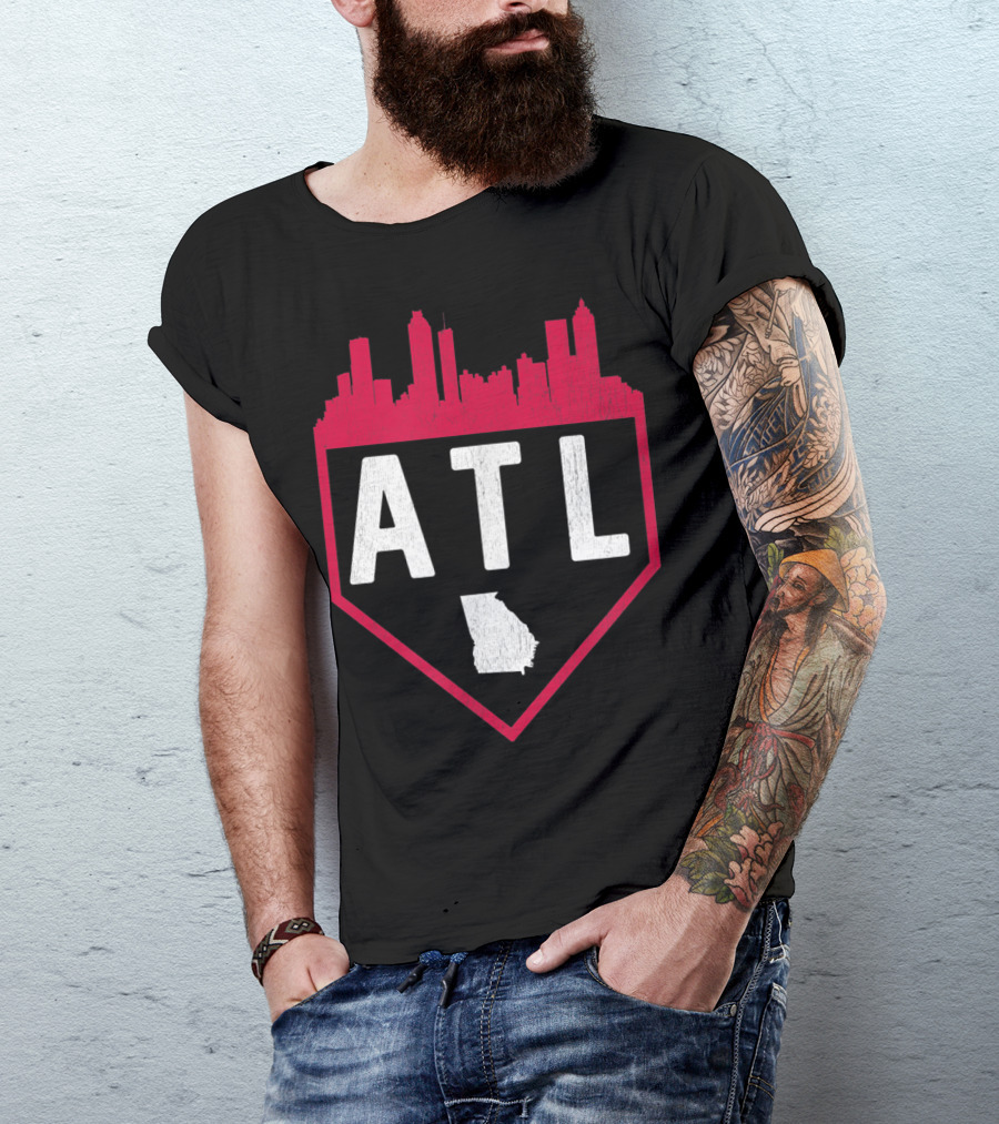 ATL Atlanta Baseball Home Plate Georgia Skyline Vintage T-Shirt