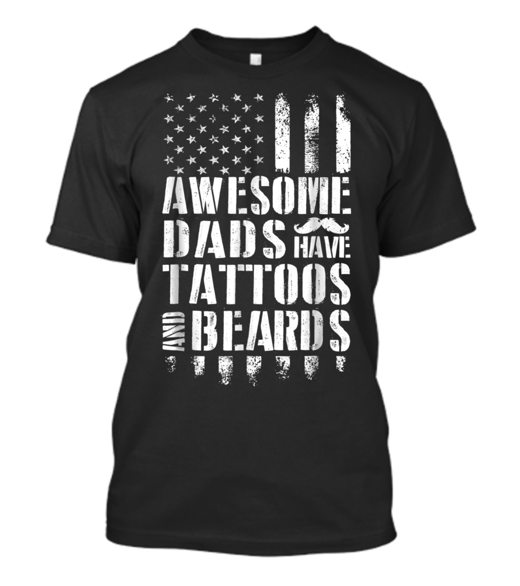 Awesome Dads Have Tattoos And Beards Fathers American Flag T-Shirt