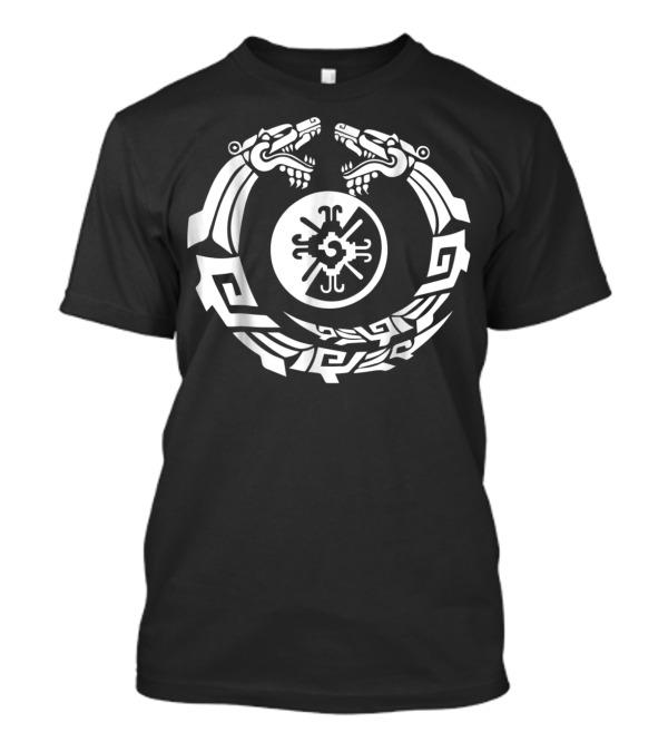 Aztec Quetzalcoatl Serpent Emblem With Ancient Symbol In Monochrome T-Shirt