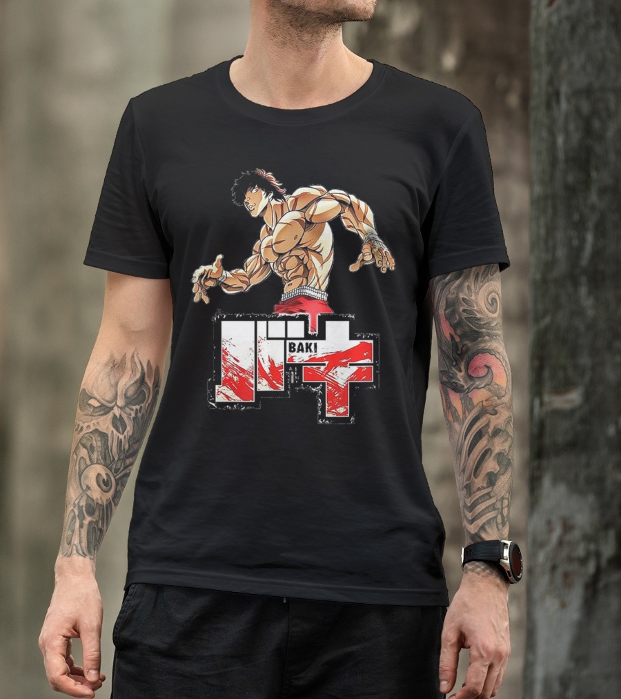 Baki Anime Intense Fighter Illustration Bold Lettering T-Shirt