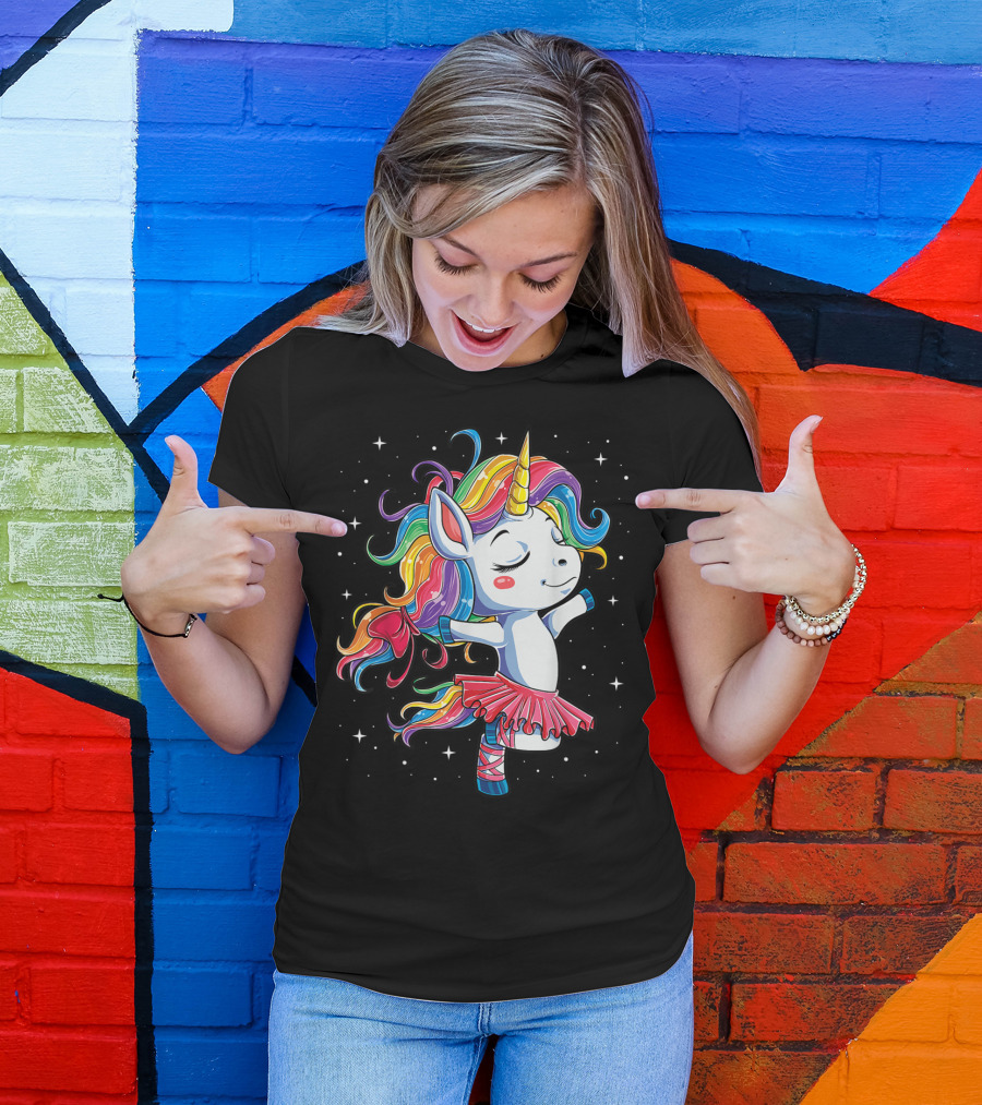 Ballet Dancing Rainbow Unicorn For Kids Girls T-Shirt