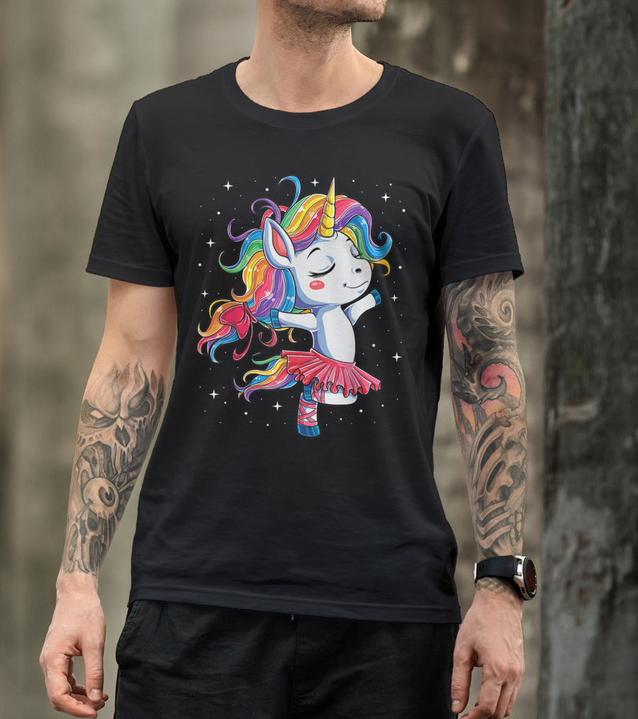 Ballet Dancing Rainbow Unicorn For Kids Girls T-Shirt