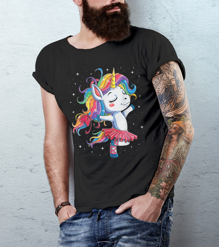 Ballet Dancing Rainbow Unicorn For Kids Girls T-Shirt