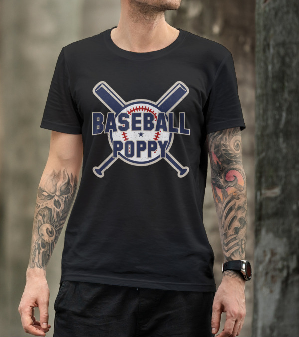 Baseball Poppy Vintage Crossed Bats T-Shirt