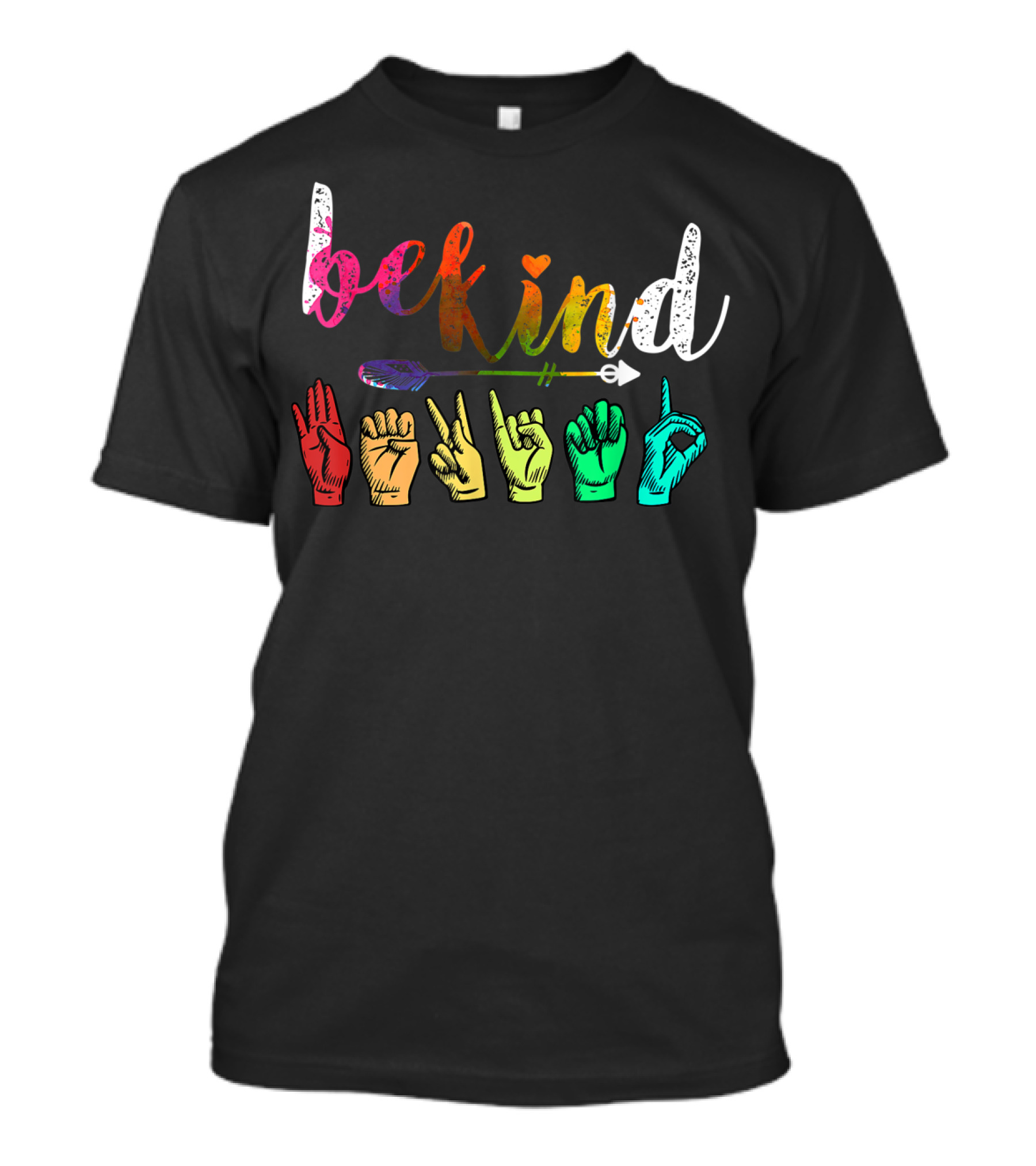 Be Kind ASL Alphabet American Sign Language Hand Signs Multicolor Arrow T-Shirt