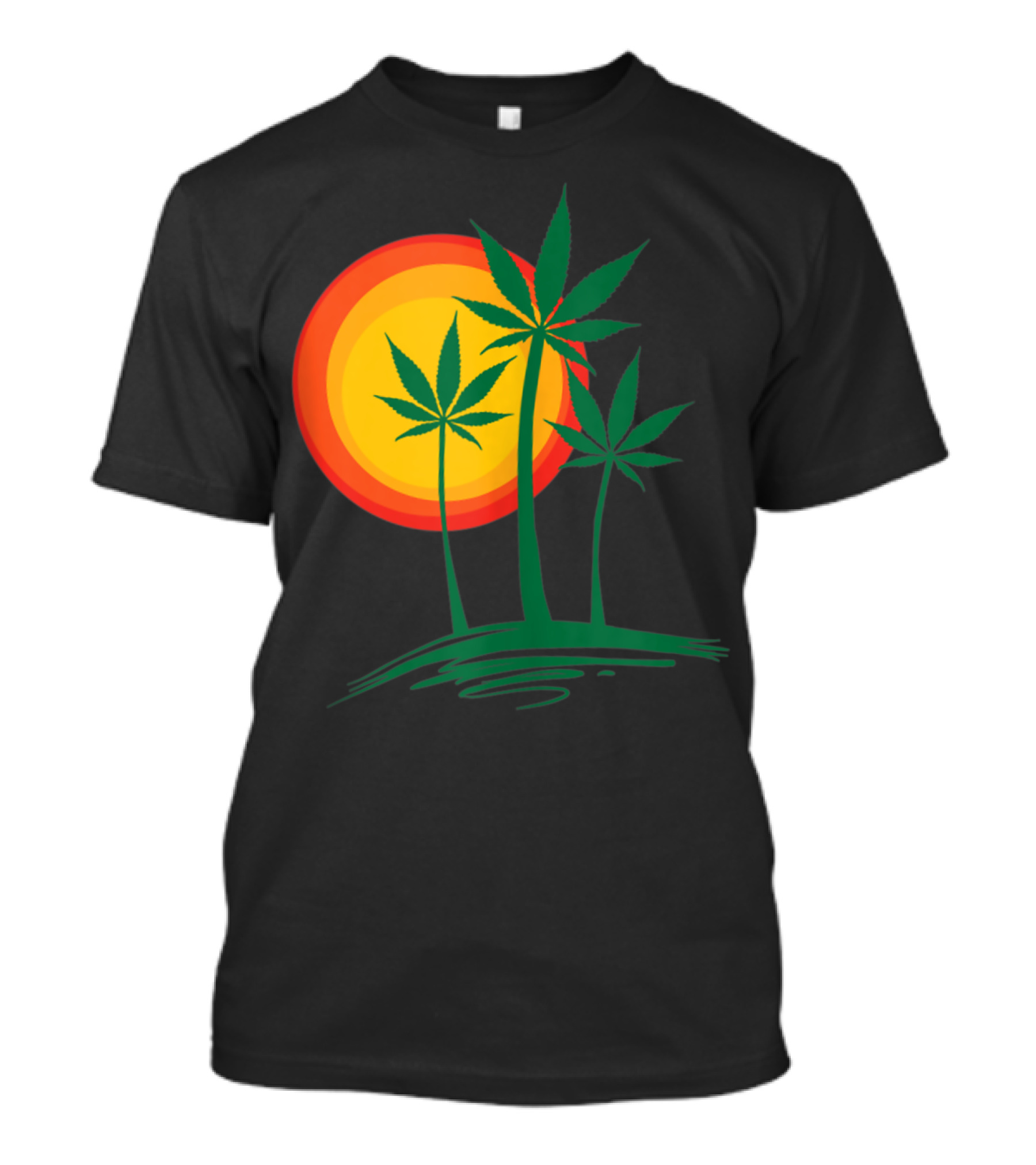 Beautiful Marijuana Weed Palm Tree Sunset Paradise T-Shirt