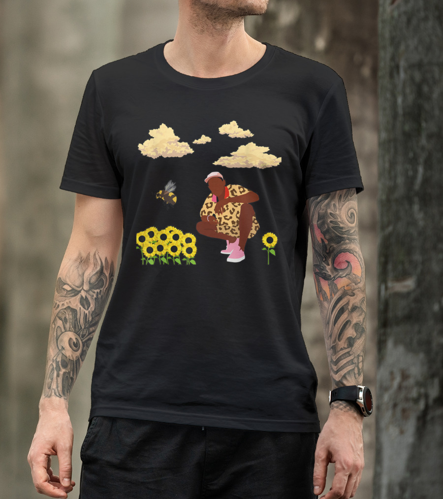 Flower Boy Sunflowers Clouds And Bee T-Shirt