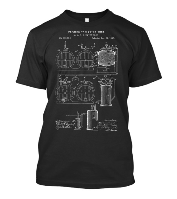 Process Of Making Beer Patent 1893 O.&O.E. Zwietusch Blueprint No. 490,056 T-Shirt