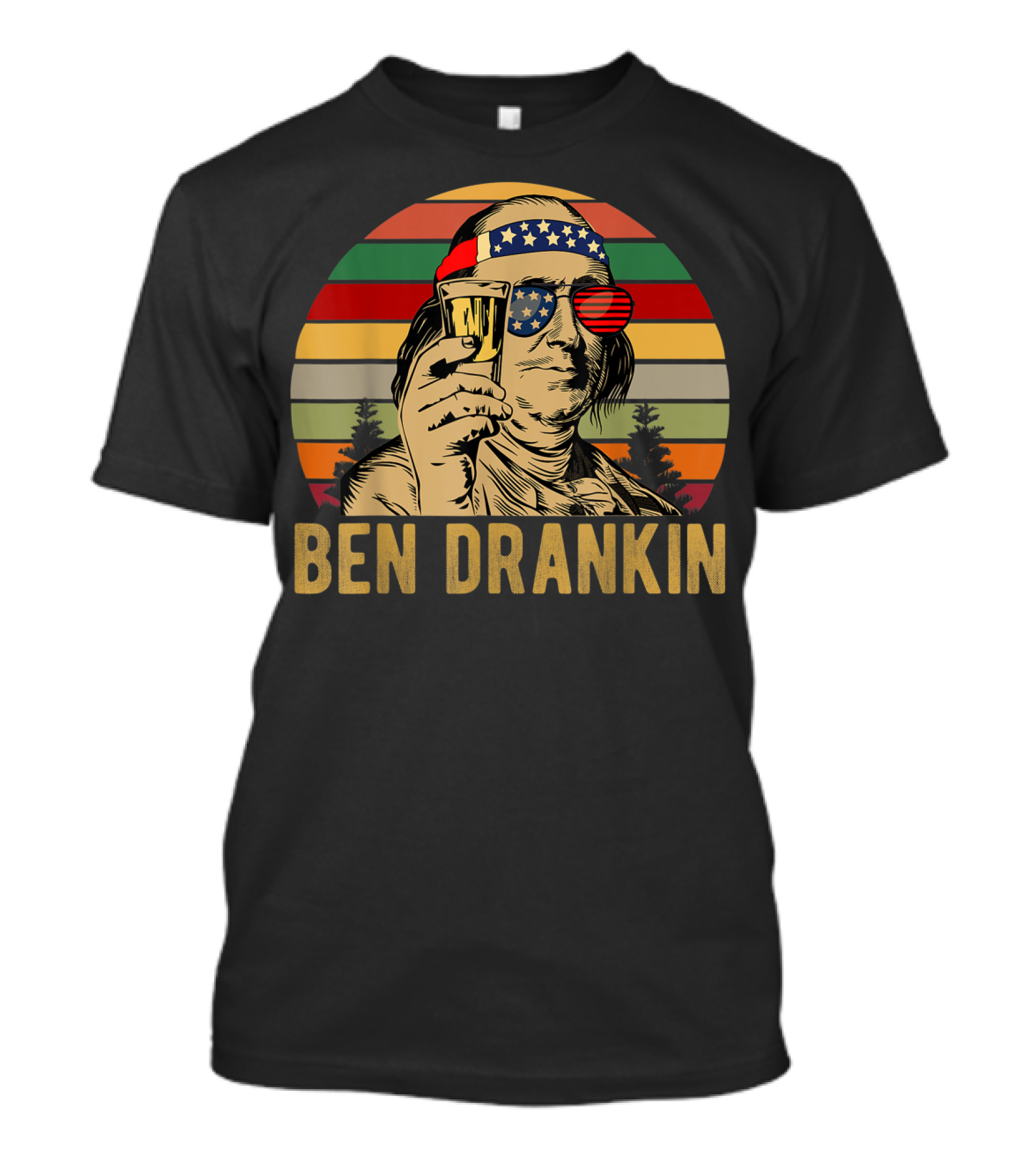 Ben Drankin Vintage American Flag 4th Of July Retro Sunglasses T-Shirt