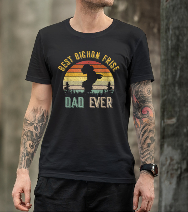 Best Bichon Frise Dad Ever Vintage 70s Sunset T-Shirt
