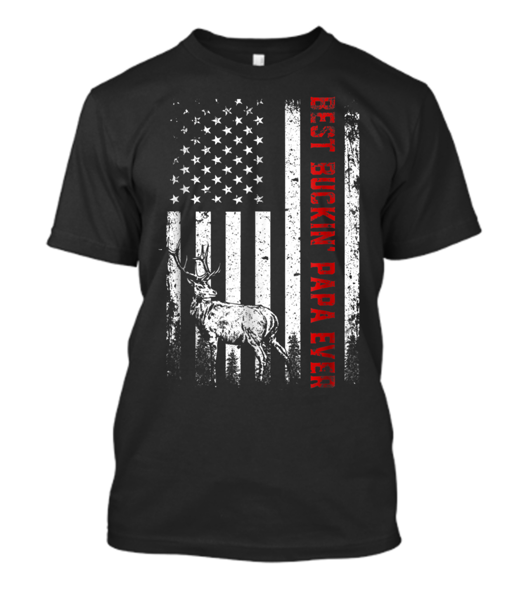 Best Buckin Papa Ever Deer Hunting American Flag Deer T-Shirt