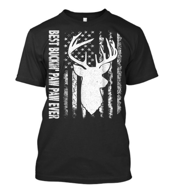 Best Buckin Paw Paw Ever USA Flag Deer Antlers T-Shirt