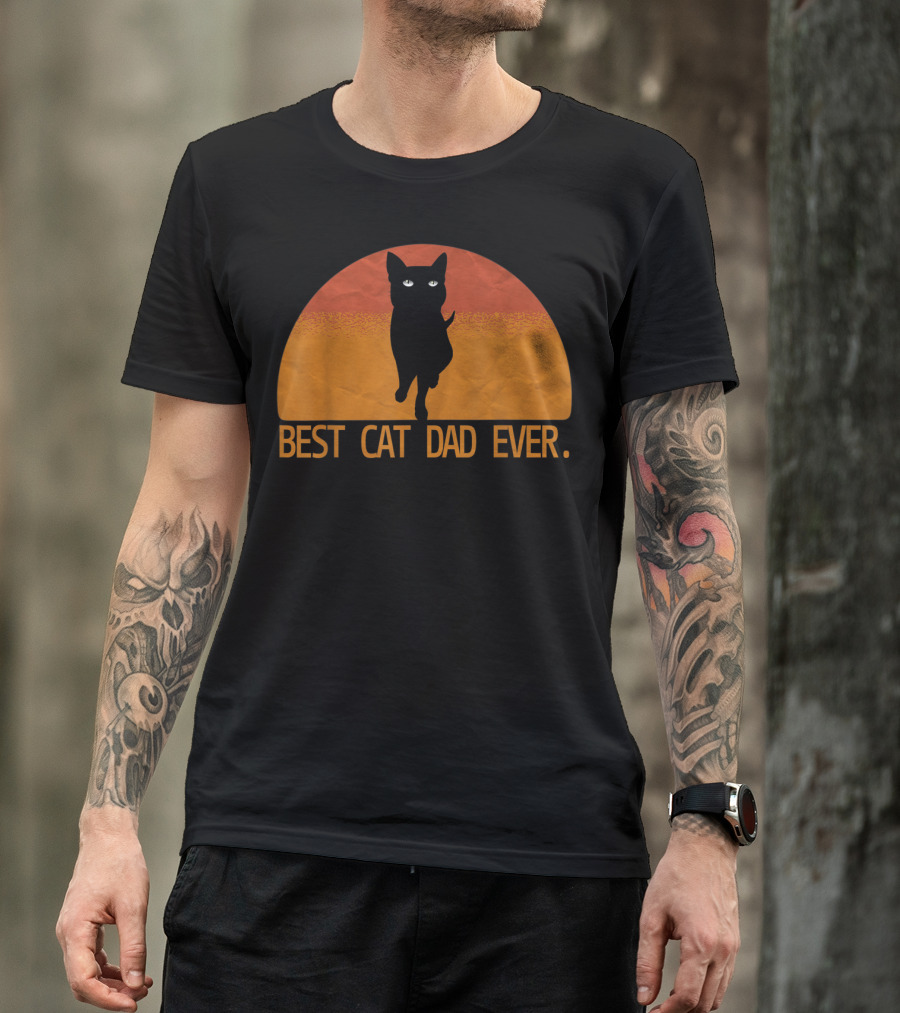 Best Cat Dad Ever Vintage Sunset T-Shirt