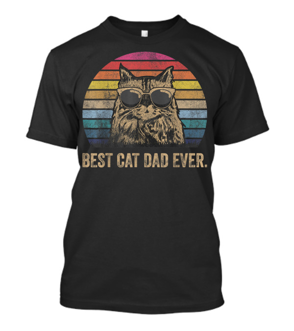 Best Cat Dad Ever Sunset Stripes Cool Cat Wearing Sunglasses T-Shirt