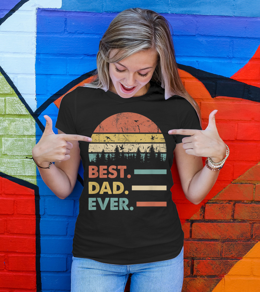 Best Dad Ever Papa Vintage Daddy Retro Sunset Forest T-Shirt