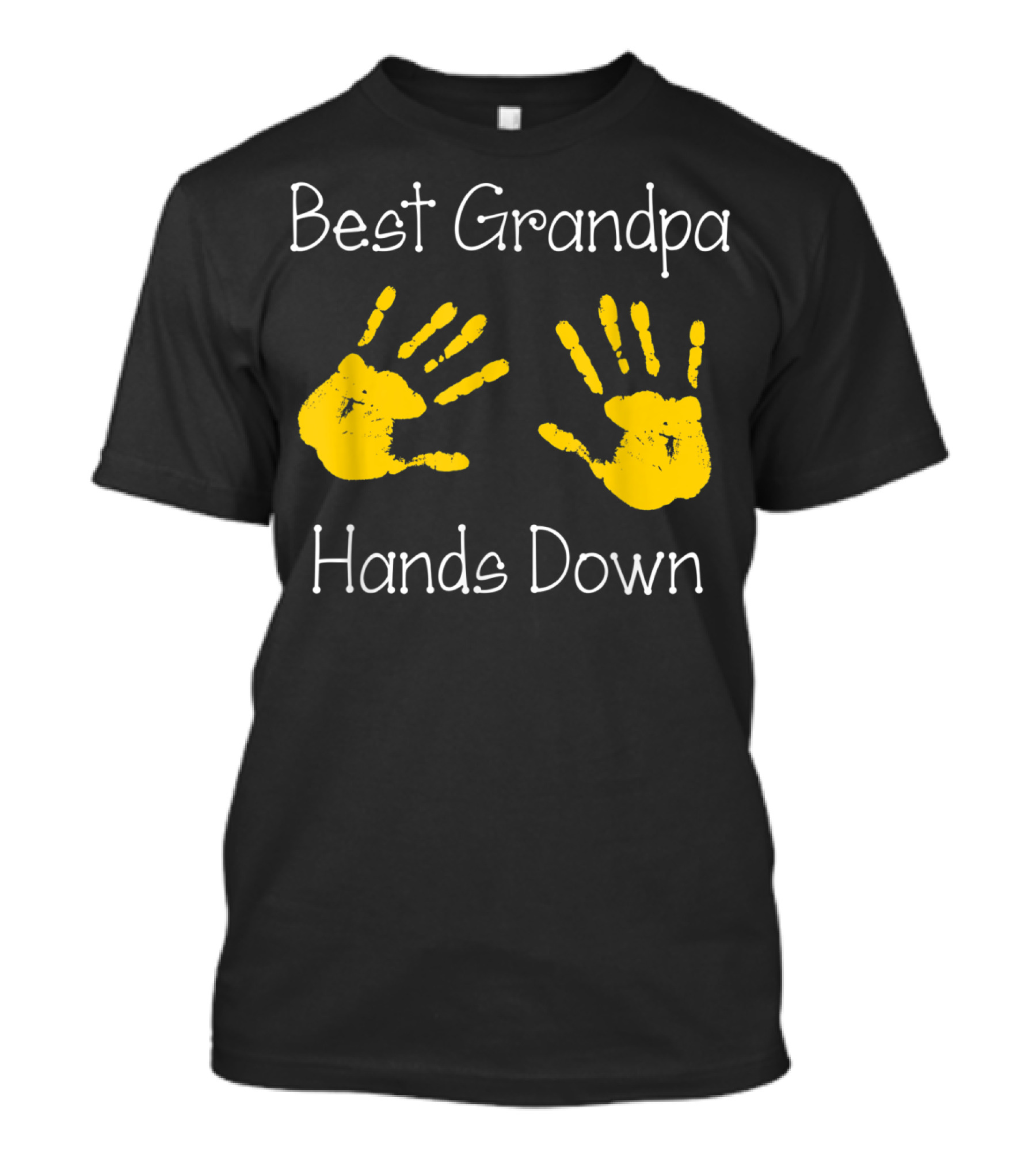 Best Grandpa Hands Down Yellow Handprints T-Shirt