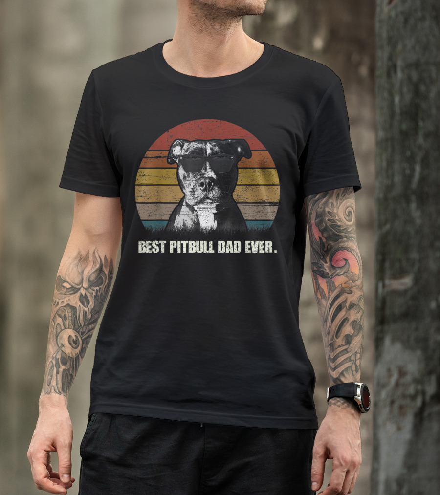 Best Pitbull Dad Ever Vintage Retro Sunglasses Pup T-Shirt