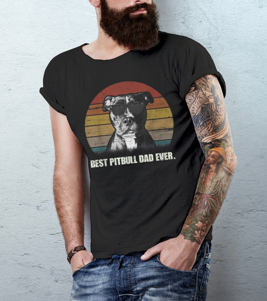 Best Pitbull Dad Ever Vintage Retro Sunglasses Pup T-Shirt