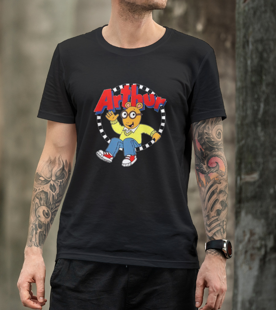 Arthur Retro Kids TV Character In Classic Outfit With Checkerboard Circle T-Shirt