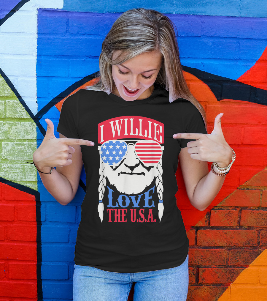 I Willie Love The U.S.A. 4th Of July Patriotic Sunglasses T-Shirt