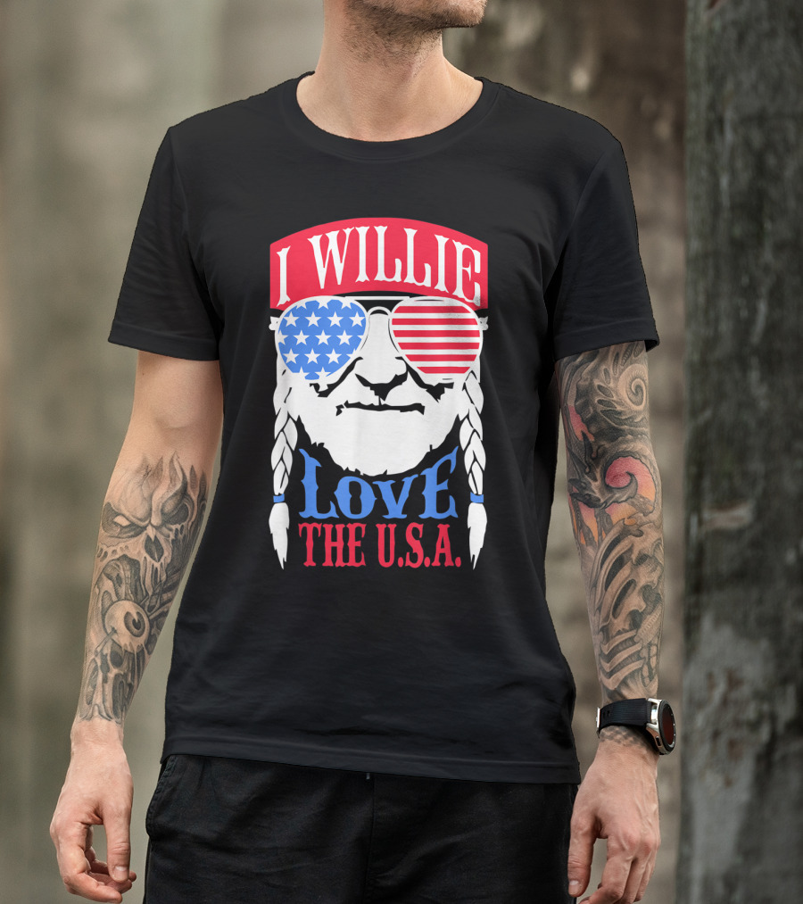 I Willie Love The U.S.A. 4th Of July Patriotic Sunglasses T-Shirt