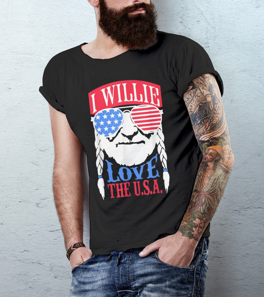 I Willie Love The U.S.A. 4th Of July Patriotic Sunglasses T-Shirt