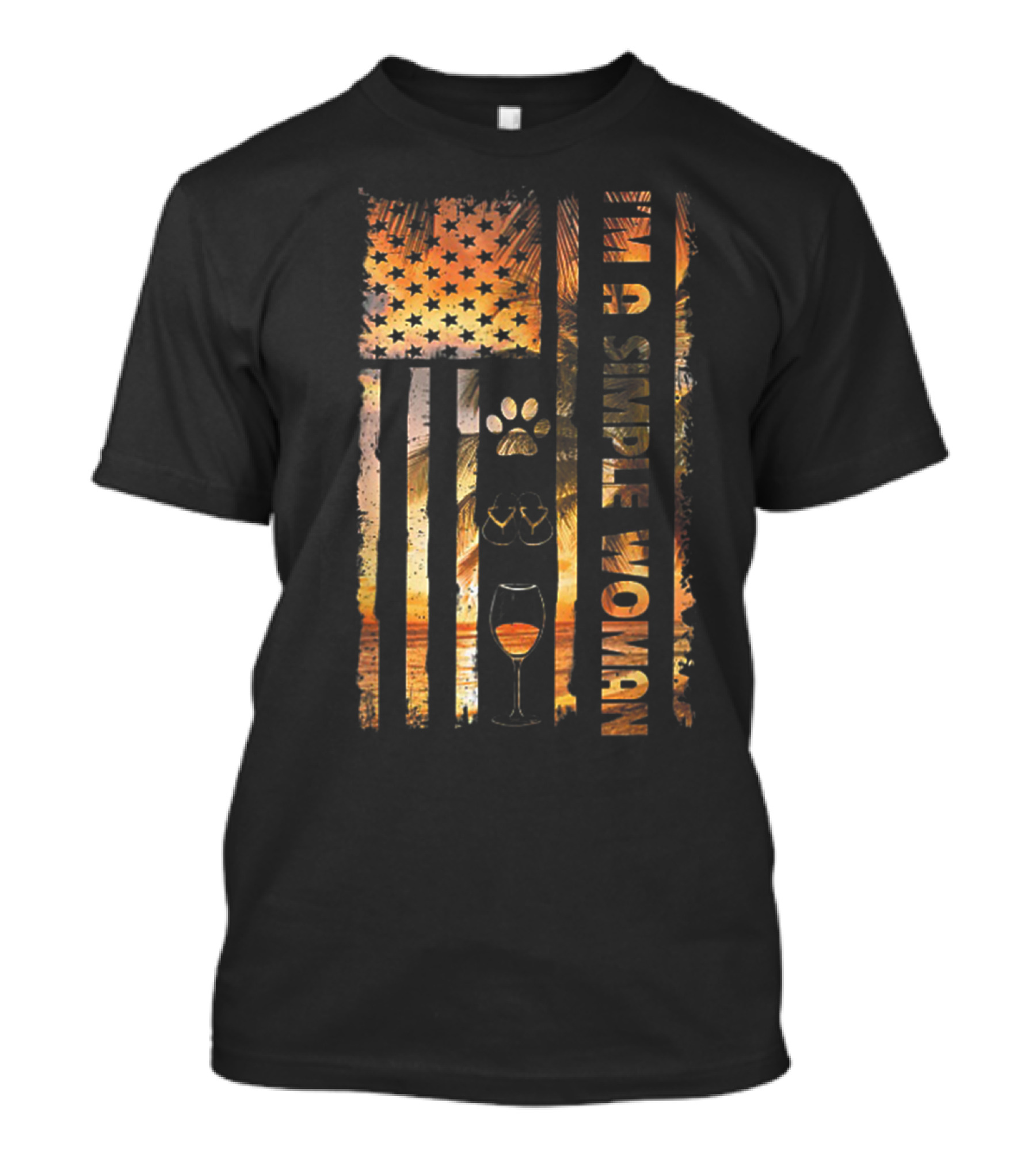 Im A Simple Woman Love Dog Flip Flop Wine American Flag Sunset T-Shirt