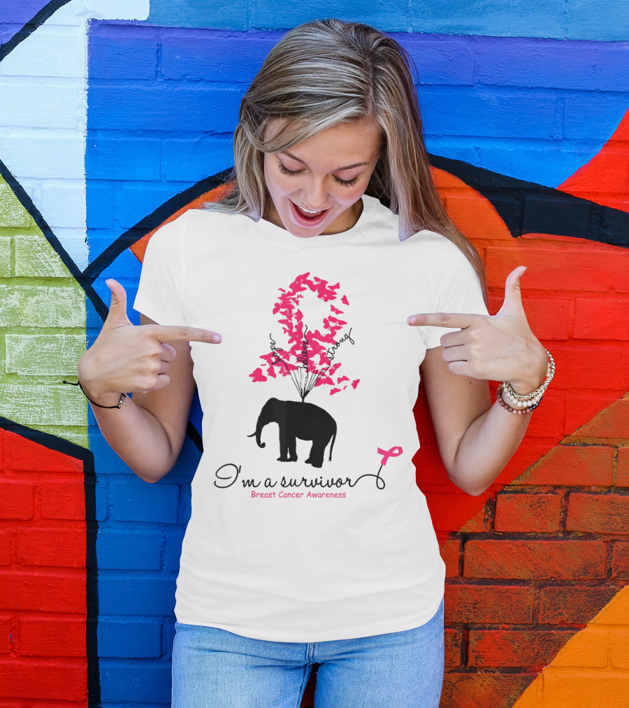 I'm A Survivor Pink Butterfly Elephant Breast Cancer Awareness T-Shirt