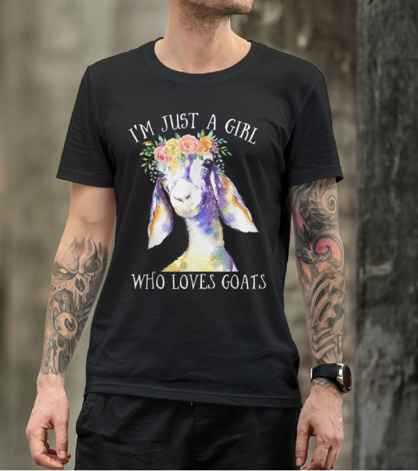 I'm Just A Girl Who Loves Goats With Floral Crown Painting T-Shirt