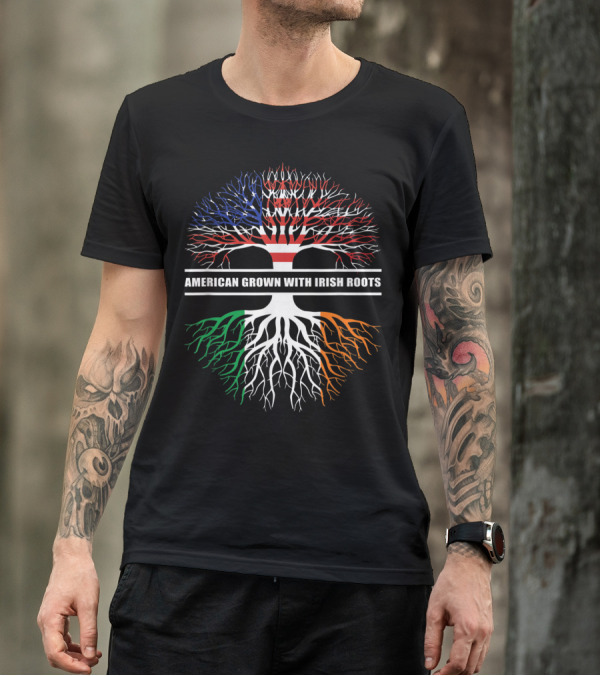 American Grown With Irish Roots Tree Flag T-Shirt