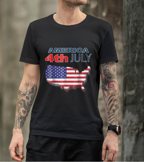 America 4th Of July US Flag Map T-Shirt