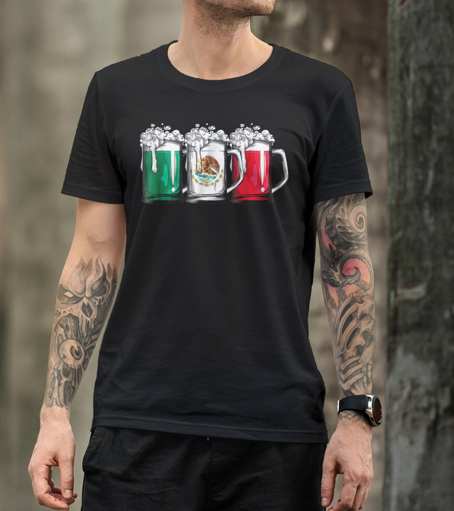 Beer Mugs Mexican Flag Cinco De Mayo Mexico T-Shirt