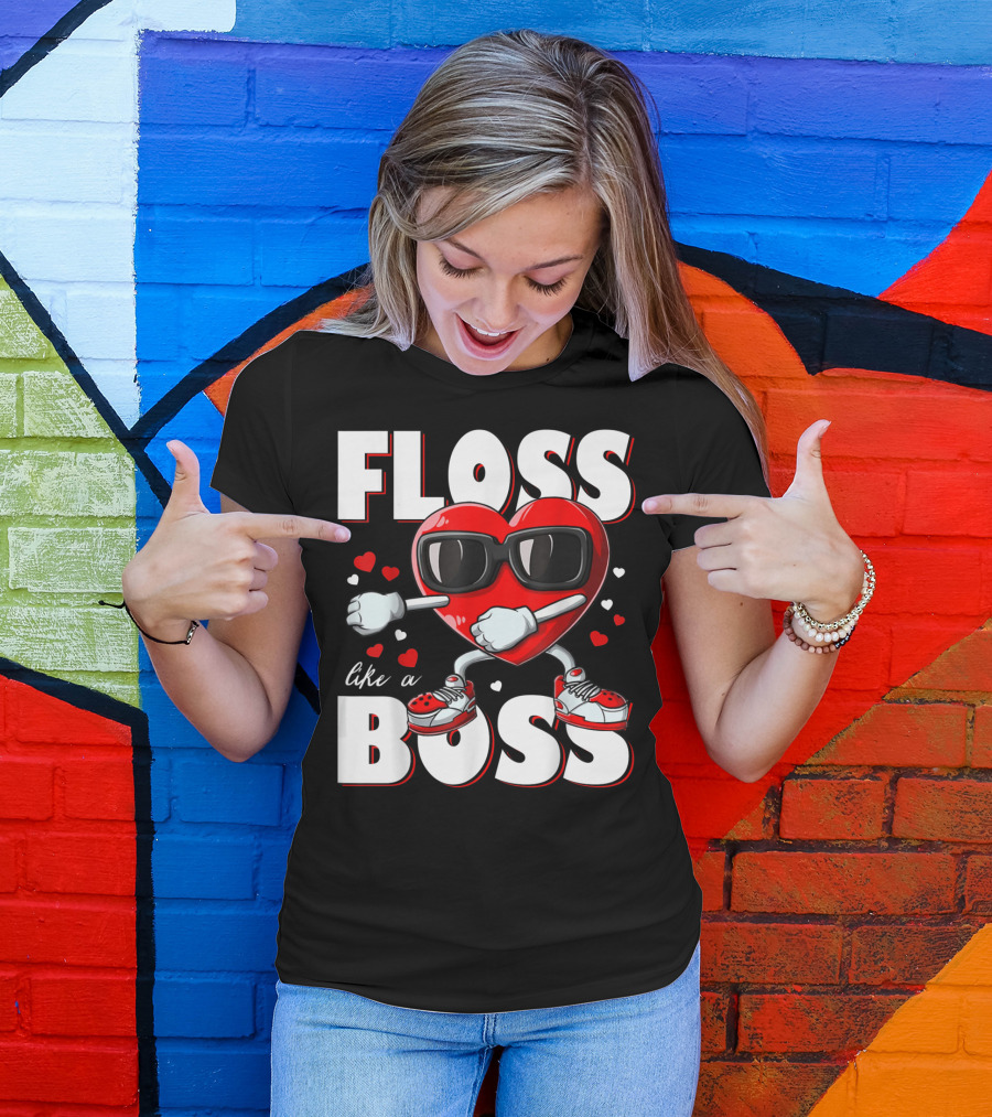 Floss Like A Boss Boys Valentines Day Kids Heart Flossing14 T-Shirt